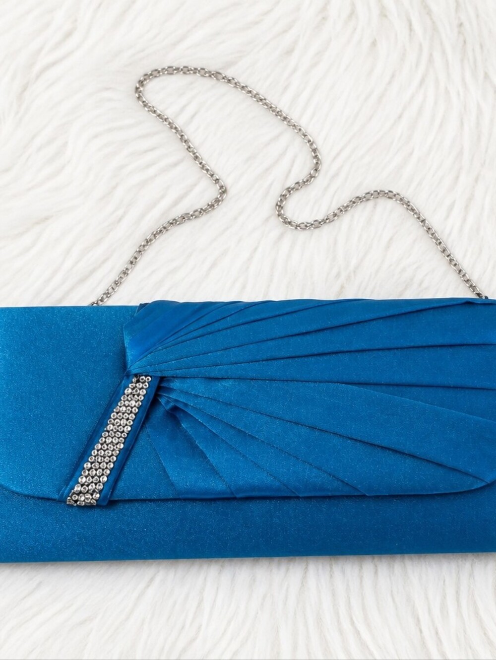 Jessica McClintock Blue Satin Clutch with Rhinestone Accent